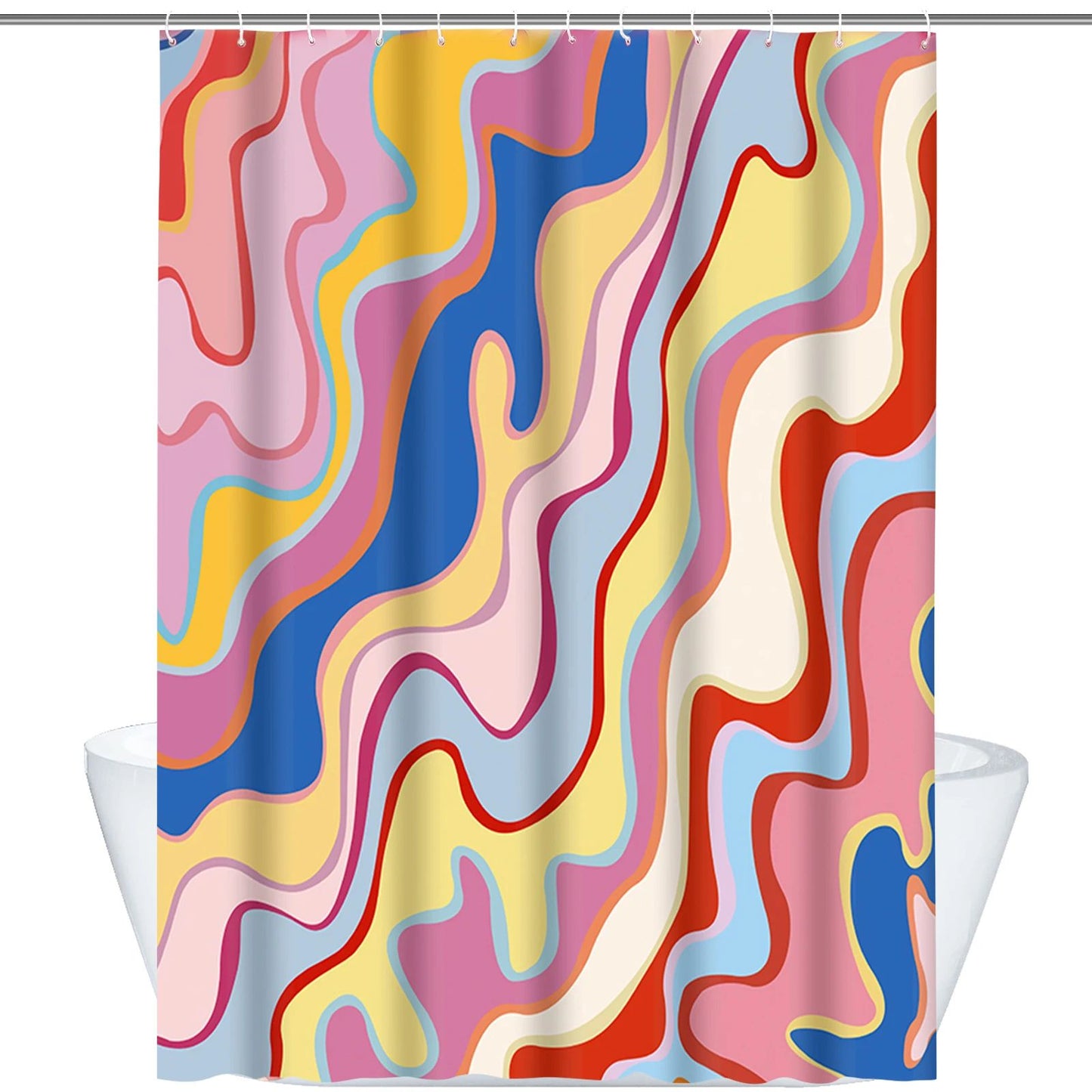 Double Layer Shower Curtain with Snap In Liner Waterproof Hookless Bathroom Curtain