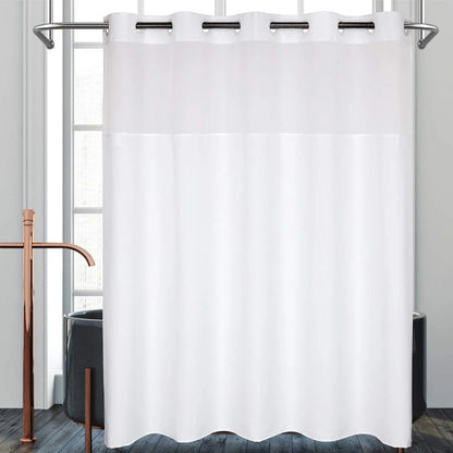 Double Layer Shower Curtain with Snap In Liner Waterproof Hookless Bathroom Curtain