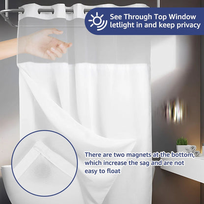 Double Layer Shower Curtain with Snap In Liner Waterproof Hookless Bathroom Curtain