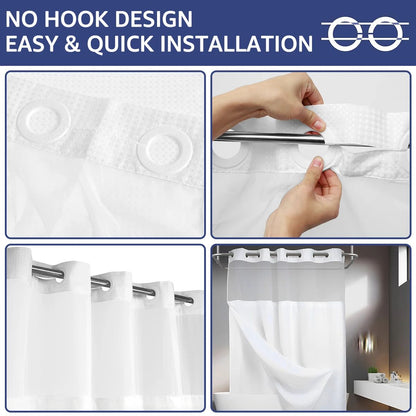 Double Layer Shower Curtain with Snap In Liner Waterproof Hookless Bathroom Curtain