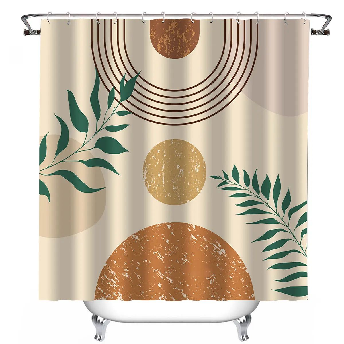 Double Layer Shower Curtain with Snap In Liner Waterproof Hookless Bathroom Curtain