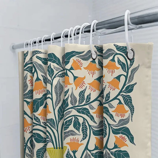 Floral Shower Curtain Elegant Bathroom Curtain Waterproof Fabric Decor