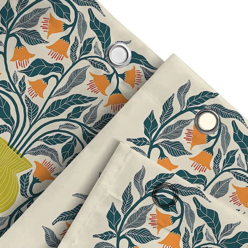 Floral Shower Curtain Elegant Bathroom Curtain Waterproof Fabric Decor