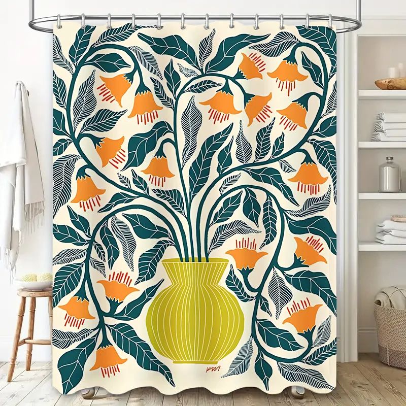 Floral Shower Curtain Elegant Bathroom Curtain Waterproof Fabric Decor