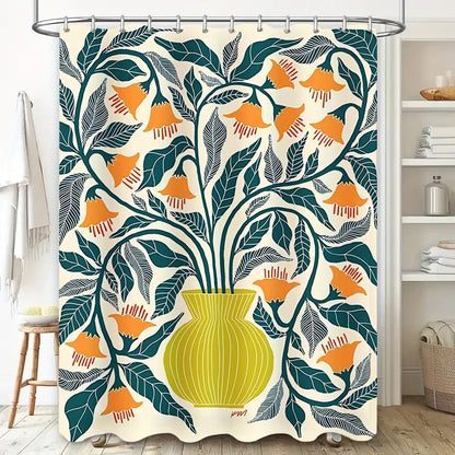Floral Shower Curtain Elegant Bathroom Curtain Waterproof Fabric Decor