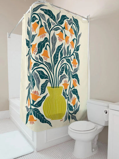 Floral Shower Curtain Elegant Bathroom Curtain Waterproof Fabric Decor