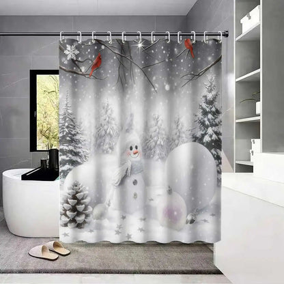 Christmas Snowman Shower Curtain Waterproof Holiday Bathroom Curtain Decor