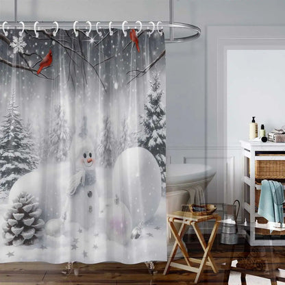 Christmas Snowman Shower Curtain Waterproof Holiday Bathroom Curtain Decor