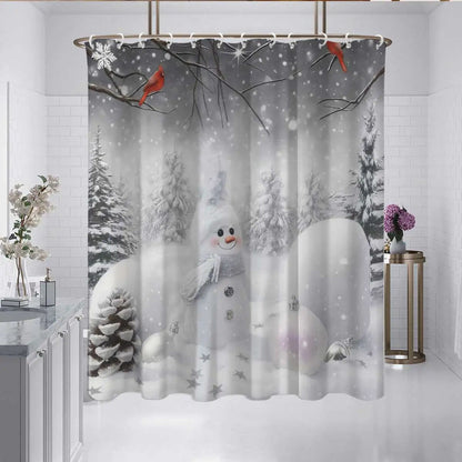 Christmas Snowman Shower Curtain Waterproof Holiday Bathroom Curtain Decor