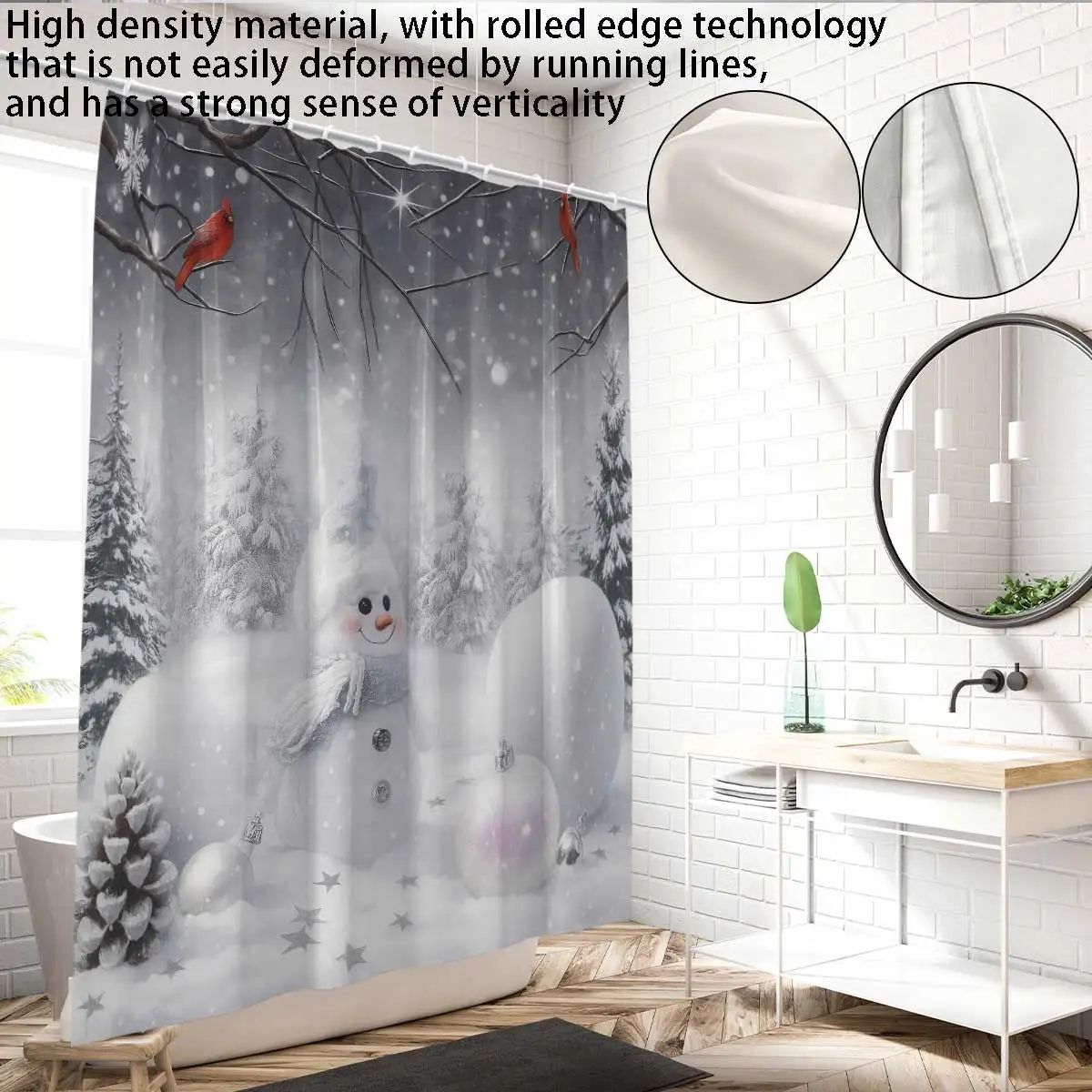 Christmas Snowman Shower Curtain Waterproof Holiday Bathroom Curtain Decor