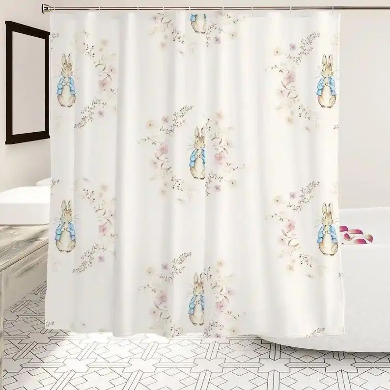 Peter Rabbit Shower Curtain Kids Bathroom Curtain Vintage Floral Decor
