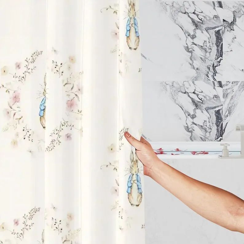 Peter Rabbit Shower Curtain Kids Bathroom Curtain Vintage Floral Decor