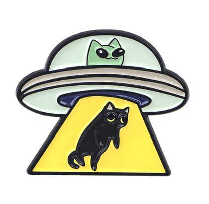 UFO Alien Black Cat Enamel Pin Brooch for Bags, Jackets & Cosplay