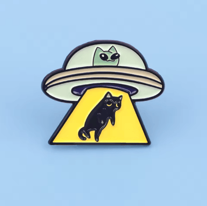 UFO Alien Black Cat Enamel Pin Brooch for Bags, Jackets & Cosplay