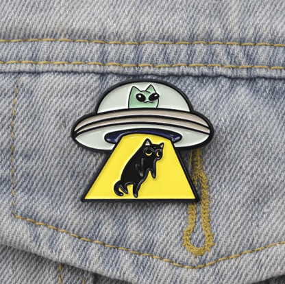 UFO Alien Black Cat Enamel Pin Brooch for Bags, Jackets & Cosplay