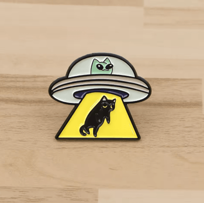 UFO Alien Black Cat Enamel Pin Brooch for Bags, Jackets & Cosplay