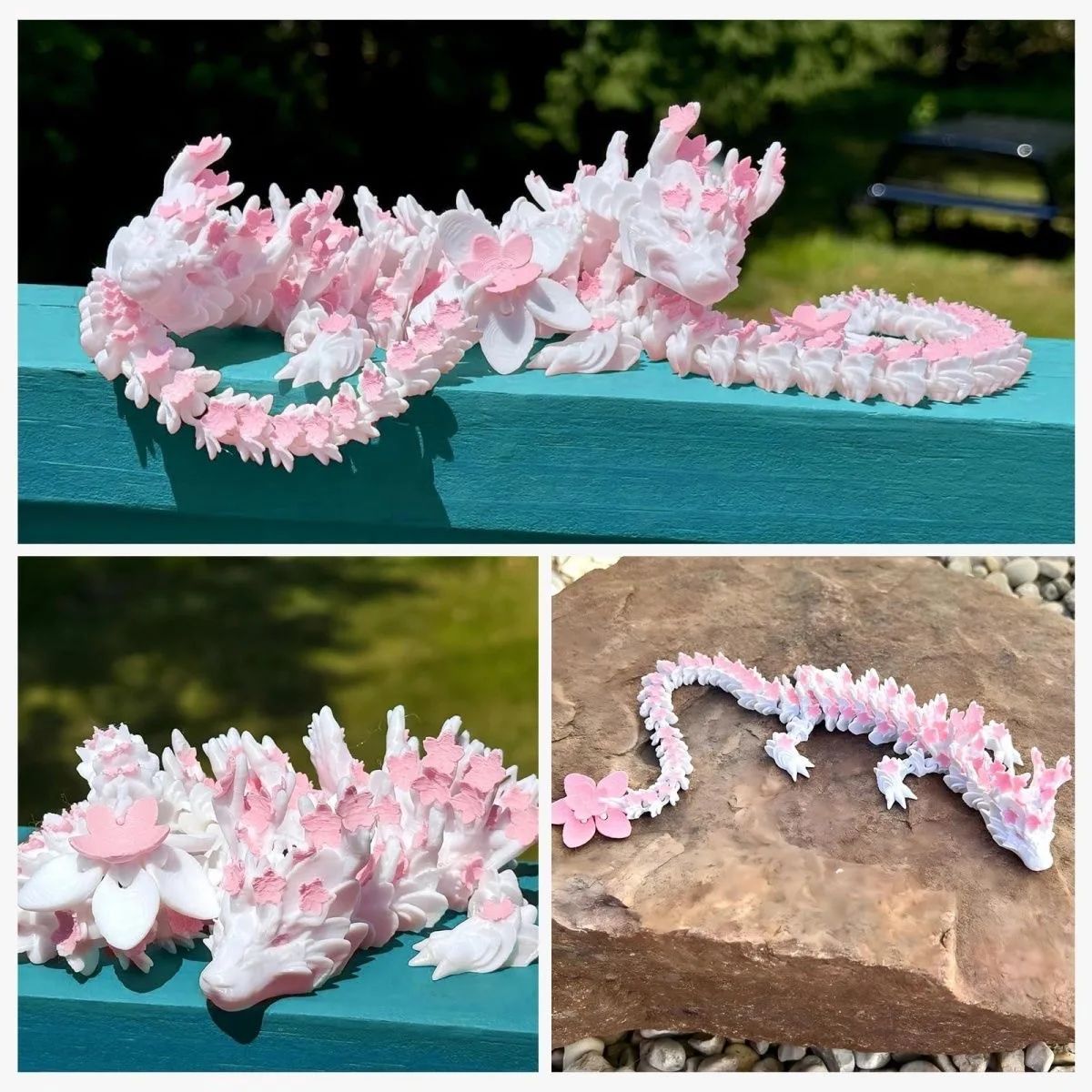 3D Printed Cherry Blossom Dragon Movable Figure Decor