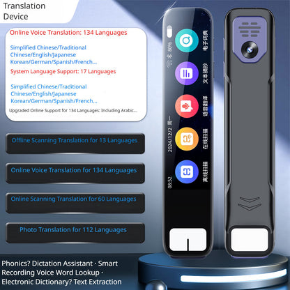 Smart AI Translation Pen Scanner Voice Translator with Offline Language Learning & Reading Assistant