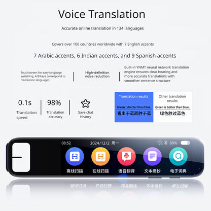 Smart AI Translation Pen Scanner Voice Translator with Offline Language Learning & Reading Assistant