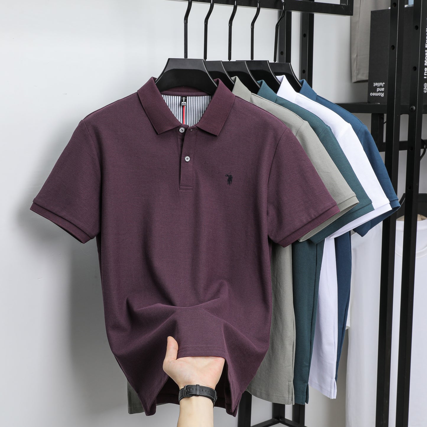 Men's Cotton Polo Shirt Short Sleeve Embroidered Business Casual Summer Wear