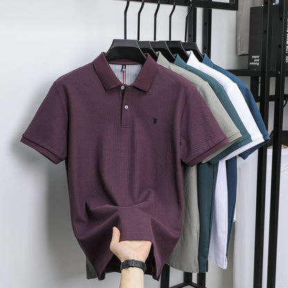 Men's Cotton Polo Shirt Short Sleeve Embroidered Business Casual Summer Polo