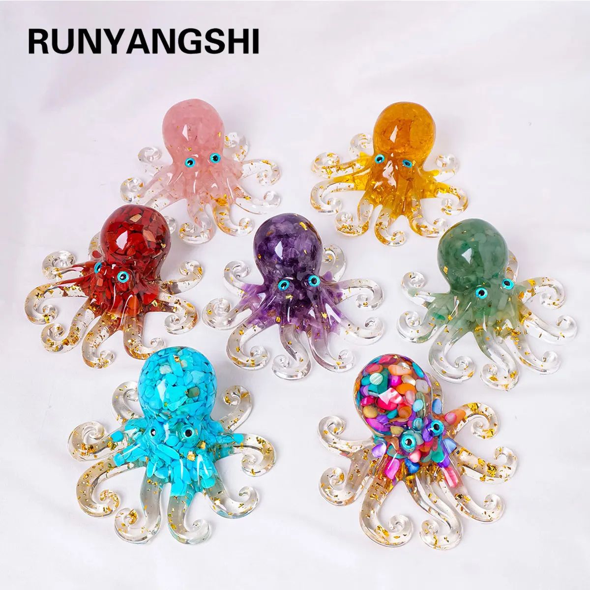 Crystal Gravel Octopus Resin Decor Ornament