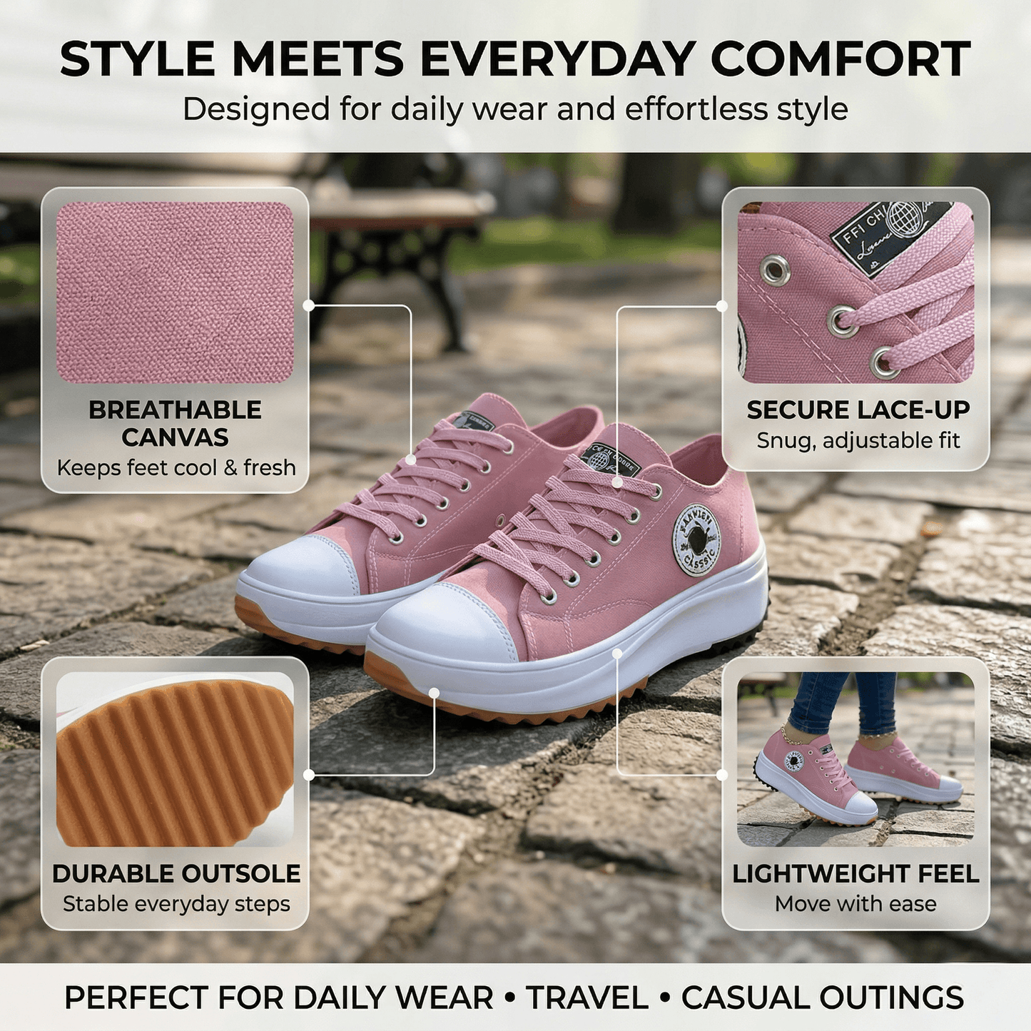 Pattern Womens Casual Lace-Up Canvas Sneakers Flat Shoes
