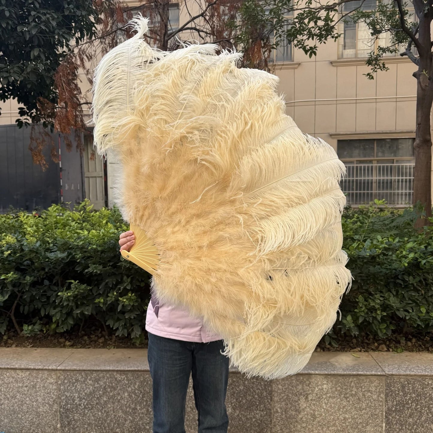 High-Quality Ostrich Feather Folding Fan – Performance & Carnival Dancer Fan with 13 Premium Bones