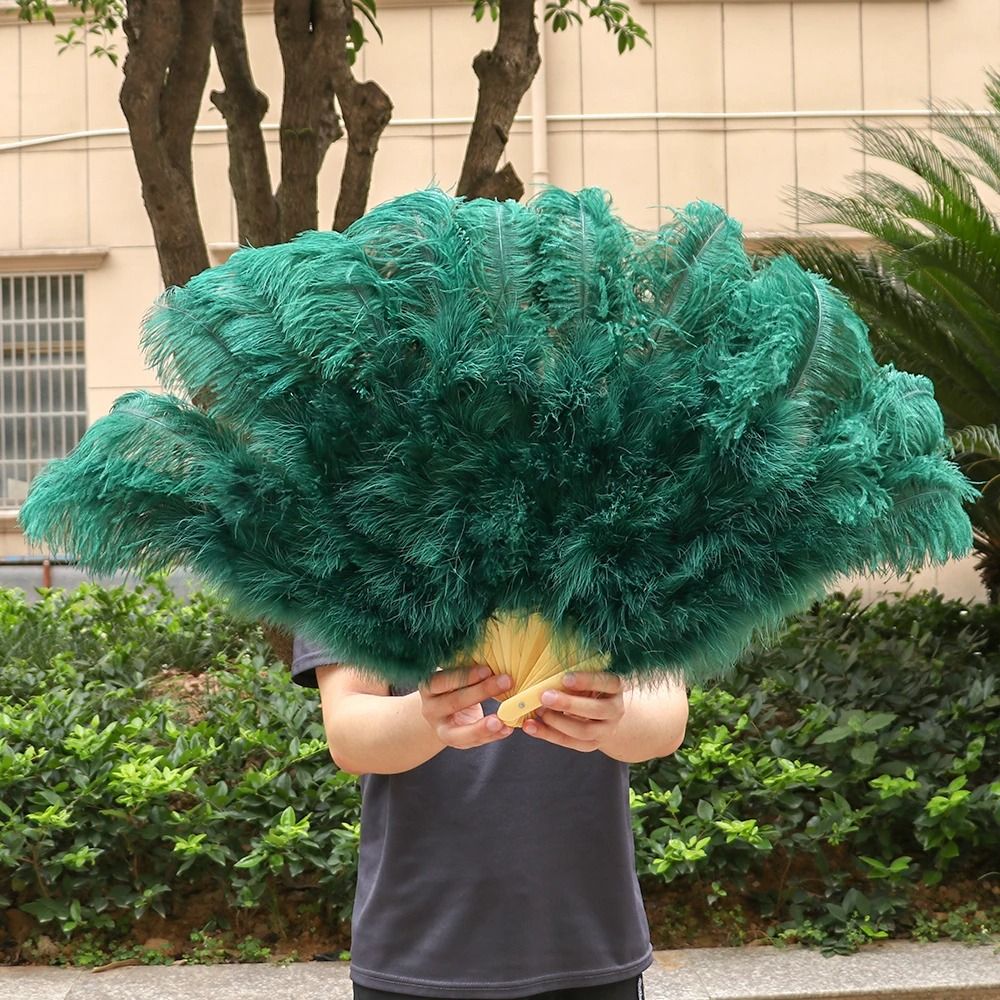 High-Quality Ostrich Feather Folding Fan – Performance & Carnival Dancer Fan with 13 Premium Bones