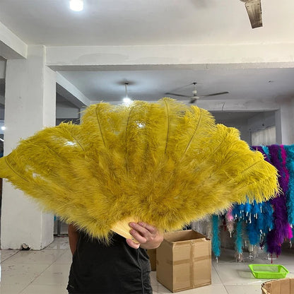 High-Quality Ostrich Feather Folding Fan – Performance & Carnival Dancer Fan with 13 Premium Bones