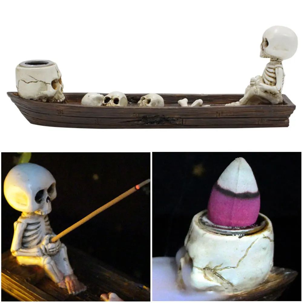 MysticSkull Ghost Boat Incense Holder – Creative Skeleton Resin Burner for Cones & Sticks Aromatherapy Decor