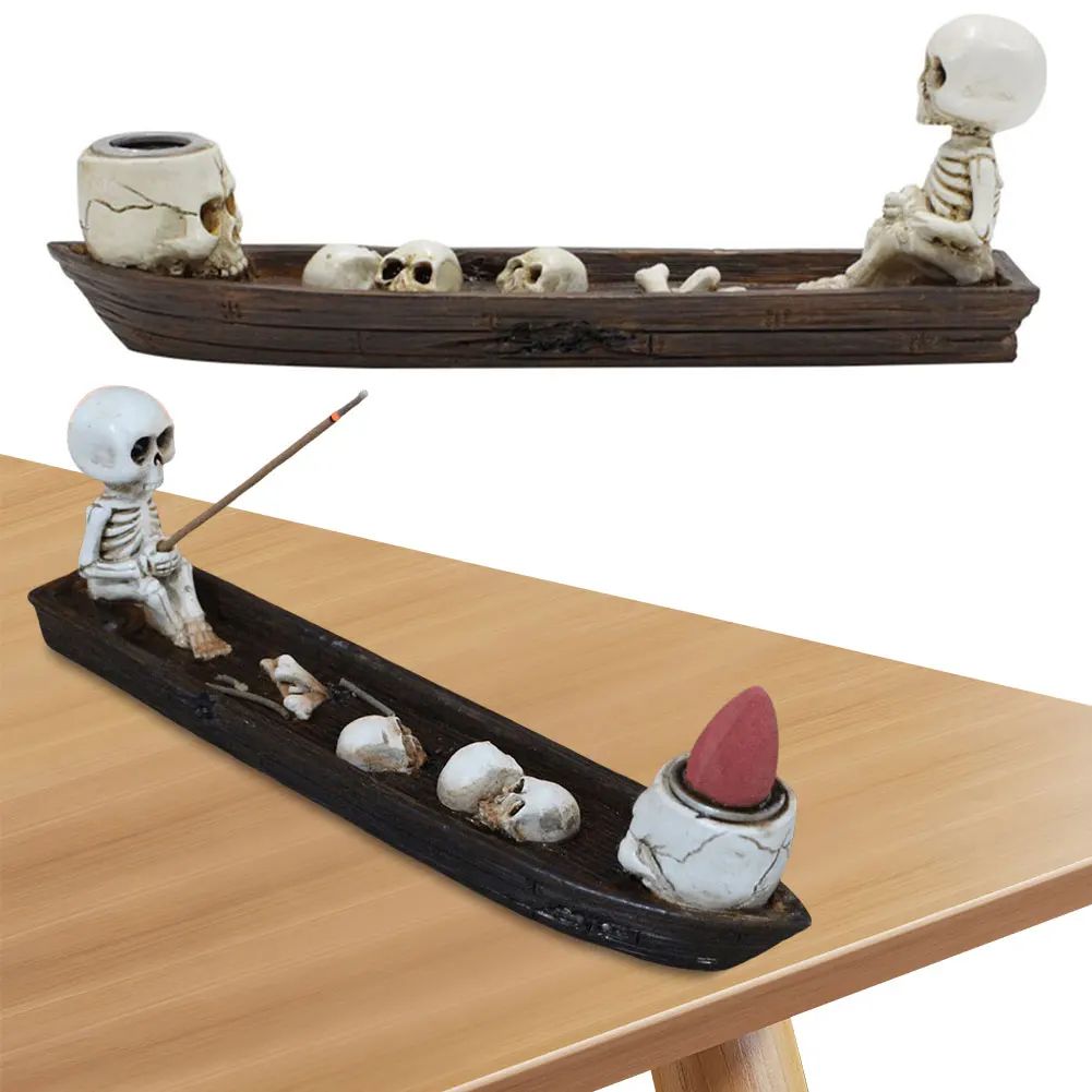 MysticSkull Ghost Boat Incense Holder – Creative Skeleton Resin Burner for Cones & Sticks Aromatherapy Decor