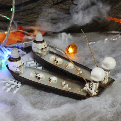 MysticSkull Ghost Boat Incense Holder – Creative Skeleton Resin Burner for Cones & Sticks Aromatherapy Decor