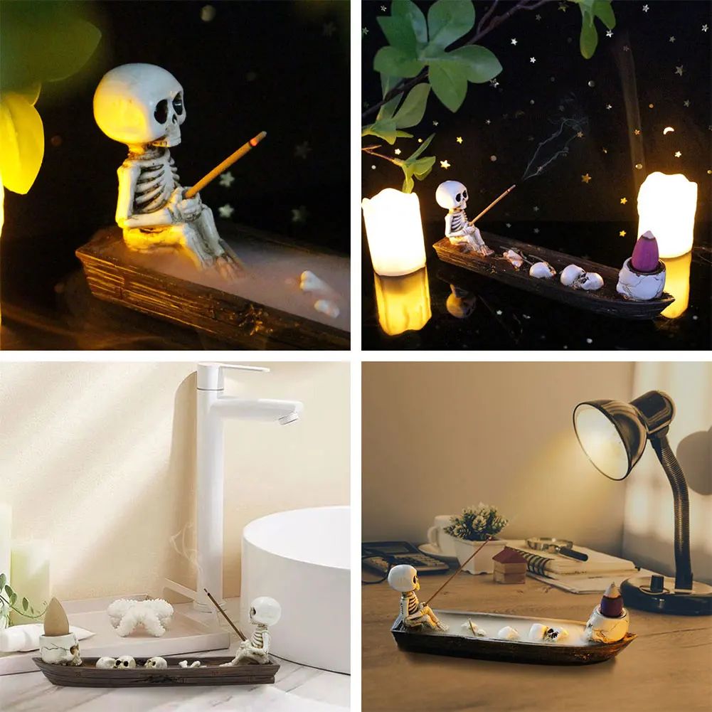 MysticSkull Ghost Boat Incense Holder – Creative Skeleton Resin Burner for Cones & Sticks Aromatherapy Decor