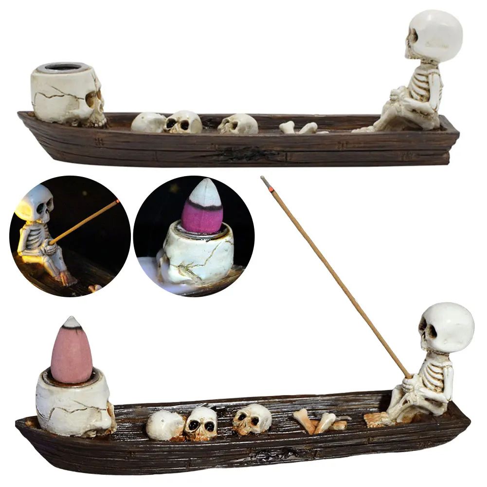 MysticSkull Ghost Boat Incense Holder – Creative Skeleton Resin Burner for Cones & Sticks Aromatherapy Decor