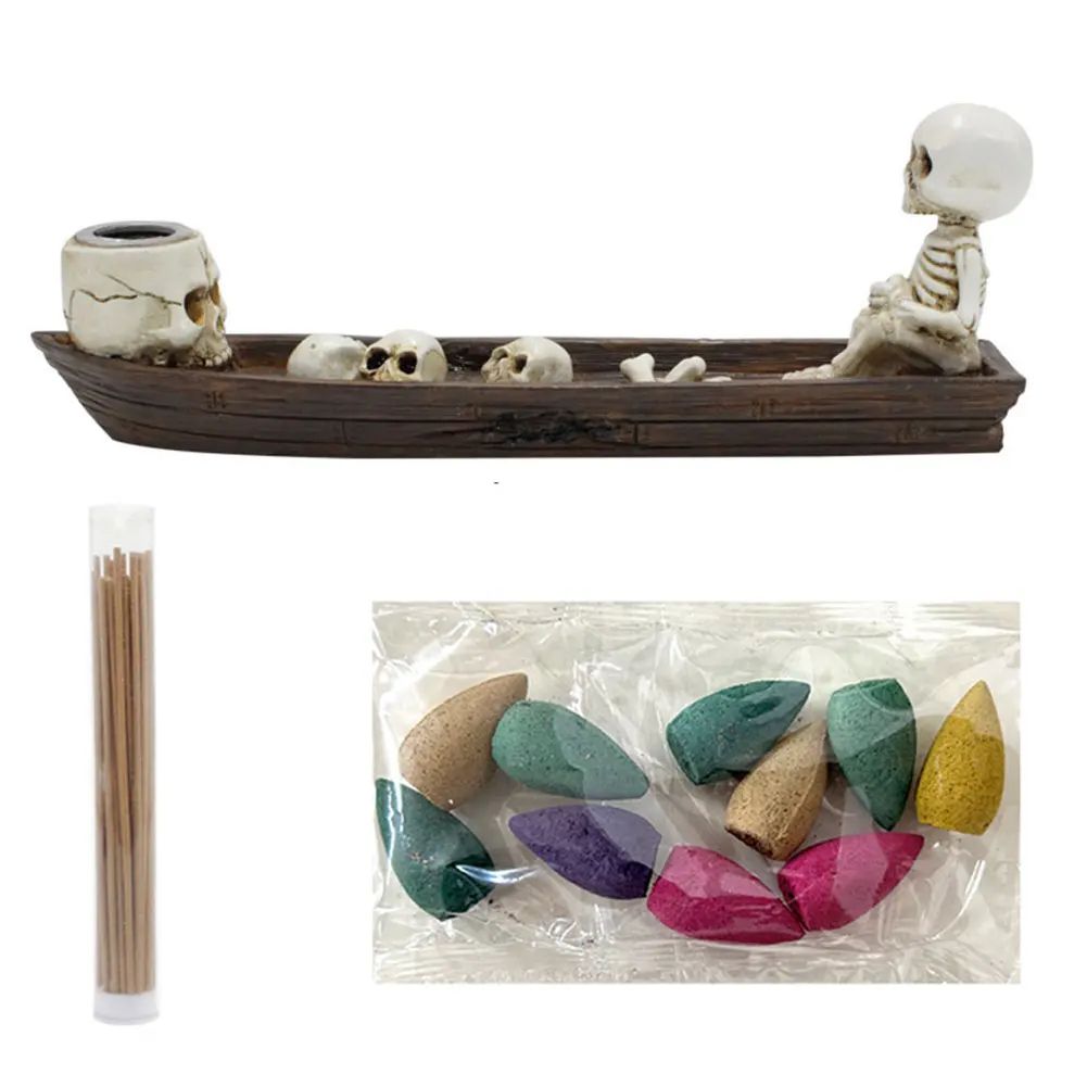 MysticSkull Ghost Boat Incense Holder – Creative Skeleton Resin Burner for Cones & Sticks Aromatherapy Decor
