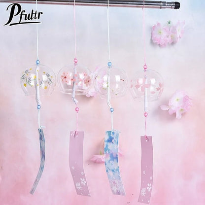 Japanese Glass Wind Chime Sakura Cherry Blossom Hanging Bell Decor