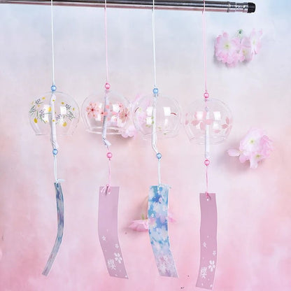 Japanese Wind Chimes Glass Sakura Wind Bell Cherry Blossom Hanging Decor