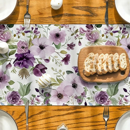 Watercolor Floral Green Plant Linen Table Runner – Seasonal Kitchen Dining Decor & Reusable Wedding Party Table Runner