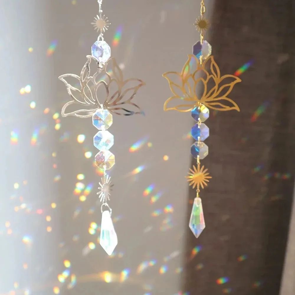 Metal Lotus Crystal Suncatcher Wind Chime