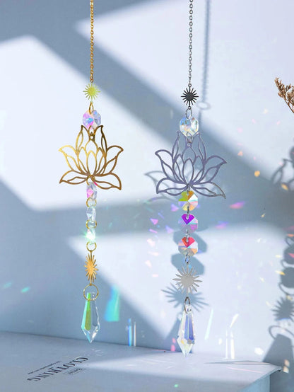 Metal Lotus Crystal Suncatcher Wind Chime