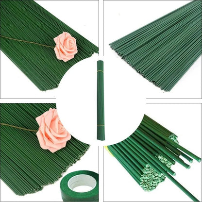 Artificial Flower Stems Kit with Floral Tape for DIY Bouquets and Wedding Decor