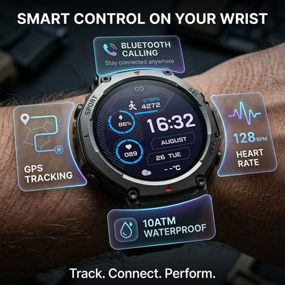 Military Smartwatch with Bluetooth Calling, Built-in GPS, Compass, Altimeter & 10ATM Waterproof Sports Watch for Men's