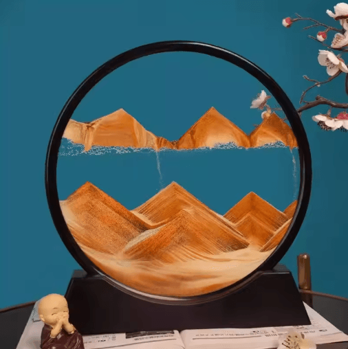 OceanFlow 3D Moving Sand Art Picture – Round Glass Sandscape Decor
