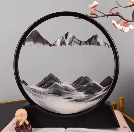 OceanFlow 3D Moving Sand Art Picture – Round Glass Sandscape Decor