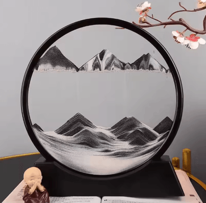 OceanFlow 3D Moving Sand Art Picture – Round Glass Sandscape Decor