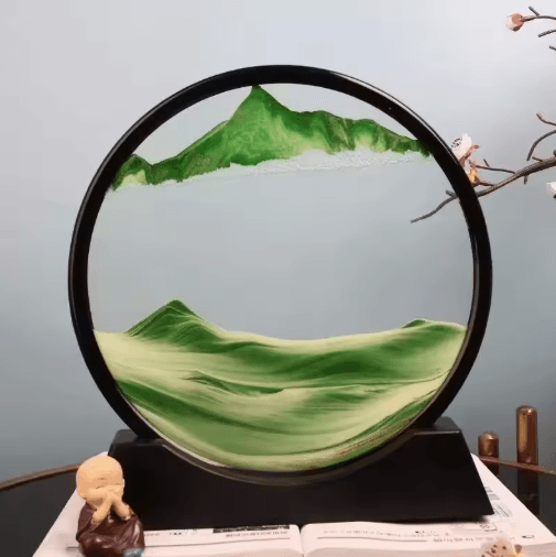 OceanFlow 3D Moving Sand Art Picture – Round Glass Sandscape Decor