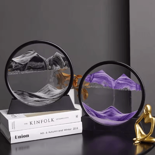 OceanFlow 3D Moving Sand Art Picture – Round Glass Sandscape Decor