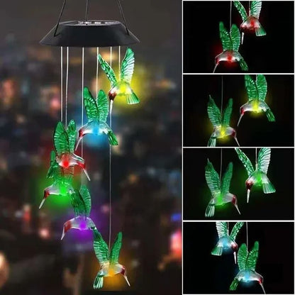 Colorful Solar Wind Chimes Hummingbird LED Garden Lights Outdoor Hanging Decor