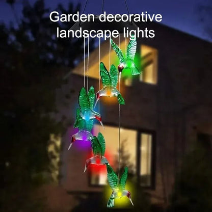 Colorful Solar Wind Chimes Hummingbird LED Garden Lights Outdoor Hanging Decor